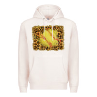 Pale Pink watercolor glitter leopard softball background Premium Hoodie - RanaPortraitStore