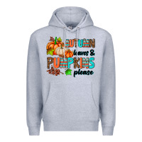 Heather Grey autumn leaves pumpkin please Premium Hoodie - AdoDesignShop