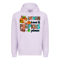 Lilac autumn leaves pumpkin please Premium Hoodie - AdoDesignShop