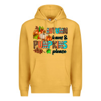 Mustard autumn leaves pumpkin please Premium Hoodie - AdoDesignShop