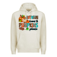 Oatmeal Heather autumn leaves pumpkin please Premium Hoodie - AdoDesignShop