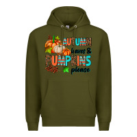 Army Green autumn leaves pumpkin please Premium Hoodie - AdoDesignShop