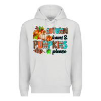 Dove Grey autumn leaves pumpkin please Premium Hoodie - AdoDesignShop