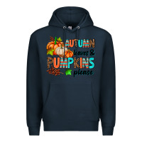 Navy autumn leaves pumpkin please Premium Hoodie - AdoDesignShop