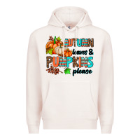Pale Pink autumn leaves pumpkin please Premium Hoodie - AdoDesignShop