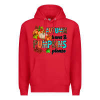 Red autumn leaves pumpkin please Premium Hoodie - AdoDesignShop
