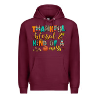 Burgundy thankful  blessed and kind of a mess Premium Hoodie - AdoDesignShop