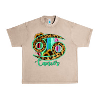 French Oak Cancer Zodiac Sign Sunflower Leopard Serape Urban Heavy Tee - RanaPortraitStore
