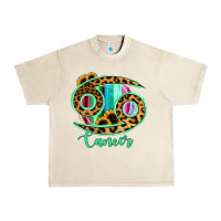 Cancer Zodiac Sign Sunflower Leopard Serape Urban Heavy Tee | Teevron