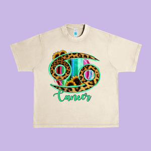 Cancer Zodiac Sign Sunflower Leopard Serape Urban Heavy Tee Designed By Ranaportraitstore