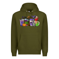 Army Green halloween coffee cups Premium Hoodie - AdoDesignShop