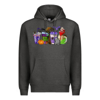 Charcoal Heather halloween coffee cups Premium Hoodie - AdoDesignShop