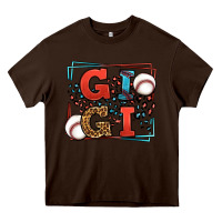 Chocolate Brown Baseball gigi leopard frame Heavy Core Tee - LillyAllenDesigns