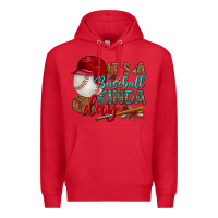 Red it's a baseball kinda day Premium Hoodie - BundleAndBundleShop