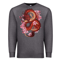 Charcoal Heather red dragon and sakura cherry blossoms Premium Sweatshirt - RanaPortraitStore