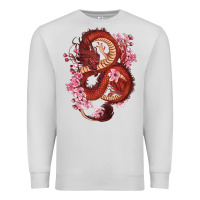 Dove Grey red dragon and sakura cherry blossoms Premium Sweatshirt - RanaPortraitStore