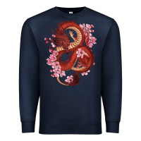 Navy red dragon and sakura cherry blossoms Premium Sweatshirt - RanaPortraitStore