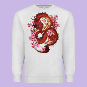 Red Dragon And Sakura Cherry Blossoms Premium Sweatshirt Designed By Ranaportraitstore