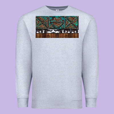 Premium Sweatshirt Rusty Sunflowers with Cowhide and Turquoise