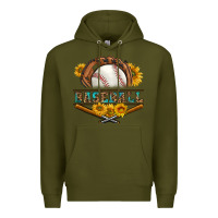 Army Green western baseball with sunflower Premium Hoodie - BundleAndBundleShop