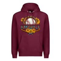 Burgundy western baseball with sunflower Premium Hoodie - BundleAndBundleShop