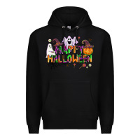 Black happy halloween Premium Hoodie - AdoDesignShop