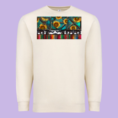 Premium Sweatshirt Rusty Sunflowers with Cowhide and Turquoise