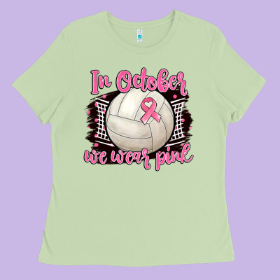 In October We Wear Pink Volleyball Ladies Tee Designed By Barkaloodesign