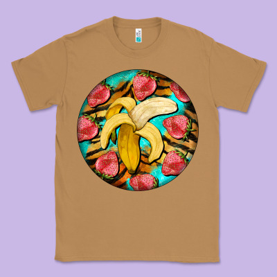 Banana And Strawberries With Tiger Pattern Classic Tee Designed By Barkaloodesign