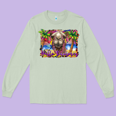 Hello Summer Camel At The Beach Long Sleeve Tee Designed By Barkaloodesign