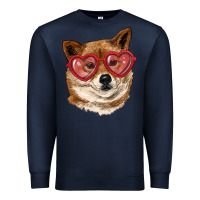 Navy shiba inu with love glasses Premium Sweatshirt - RanaPortraitStore