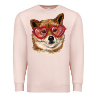 Pale Pink shiba inu with love glasses Premium Sweatshirt - RanaPortraitStore