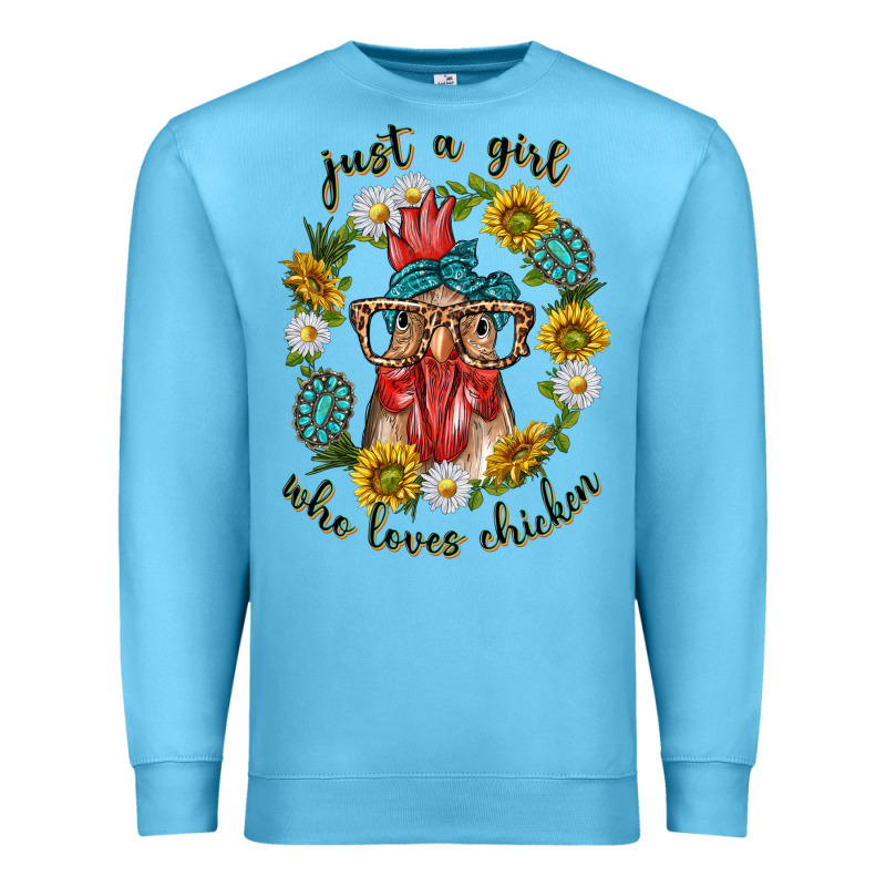 Just A Girl Who Loves Chicken With Sunflowers And Gemstone Premium Sweatshirt by texasbilliewilder | Teevron