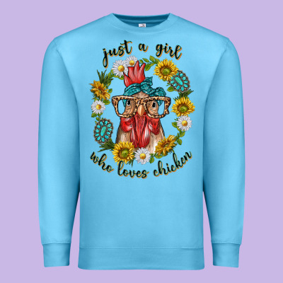 Premium Sweatshirt just a girl who loves chicken with sunflowers and gemstone