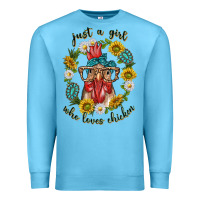 Ocean Blue just a girl who loves chicken with sunflowers and gemstone Premium Sweatshirt - texasbilliewilder