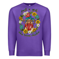 Purple just a girl who loves chicken with sunflowers and gemstone Premium Sweatshirt - texasbilliewilder