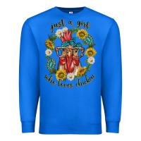 True Royal just a girl who loves chicken with sunflowers and gemstone Premium Sweatshirt - texasbilliewilder