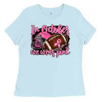 Baby Blue in october we wear pink with football Ladies Tee - BarkalooDesign