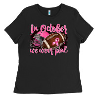 Black in october we wear pink with football Ladies Tee - BarkalooDesign
