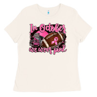 Bone in october we wear pink with football Ladies Tee - BarkalooDesign