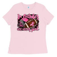 Bubblegum Pink in october we wear pink with football Ladies Tee - BarkalooDesign