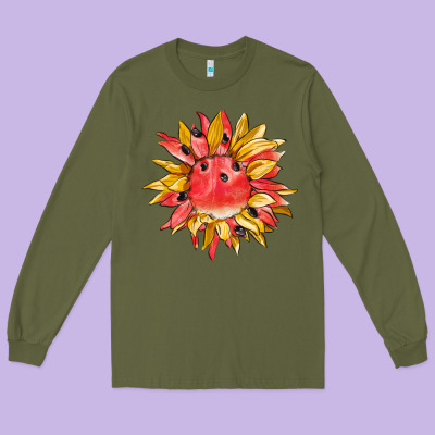 Watermelon Sunflower Long Sleeve Tee Designed By Barkaloodesign