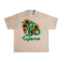 French Oak Capricorn Zodiac Sign Sunflower Leopard Serape Urban Heavy Tee - RanaPortraitStore