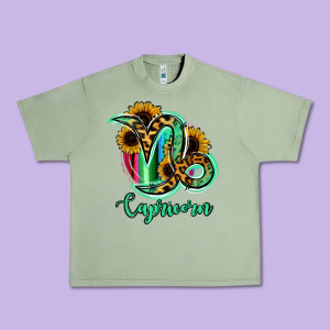 Capricorn Zodiac Sign Sunflower Leopard Serape Urban Heavy Tee Designed By Ranaportraitstore