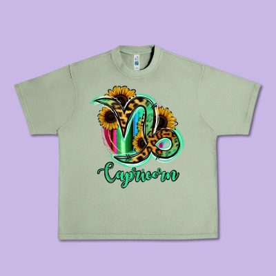 Capricorn Zodiac Sign Sunflower Leopard Serape Urban Heavy Tee Designed By Ranaportraitstore