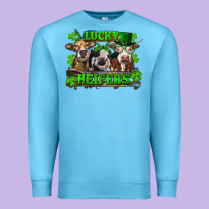 St Patricks Day Lucky Heifers Premium Sweatshirt Designed By Ranaportraitstore