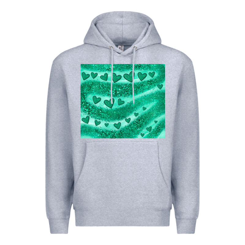Green Glitter Heart Premium Hoodie by JahusDesignShop | Teevron