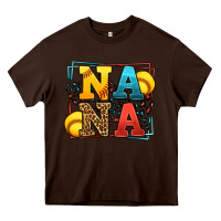 Chocolate Brown Softball nana leopard frame Heavy Core Tee - LillyAllenDesigns