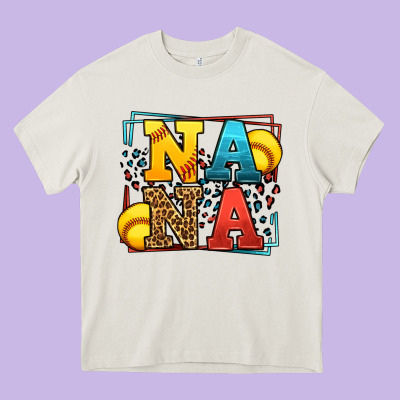 Softball Nana Leopard Frame Heavy Core Tee Designed By Lillyallendesigns