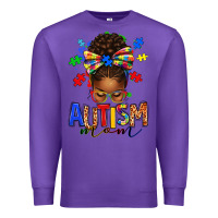 Purple autism mom afro messy bun Premium Sweatshirt - texasbilliewilder